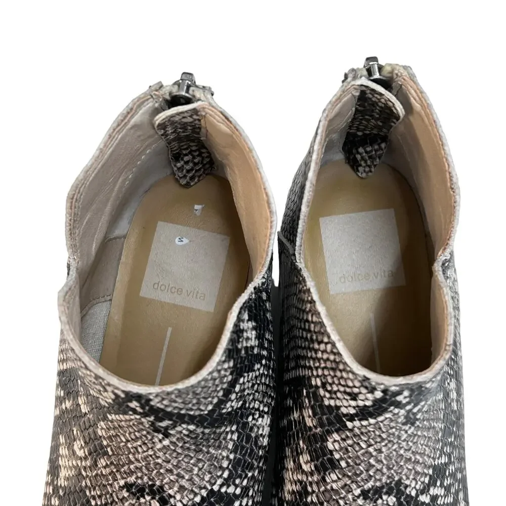 Dolce Vita Karsen Snake Print Ankle Booties Faux Leather Vegan Women's Size 6